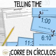 spanish telling time cards with numbers and pencils