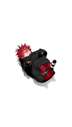 an anime character laying down on the ground