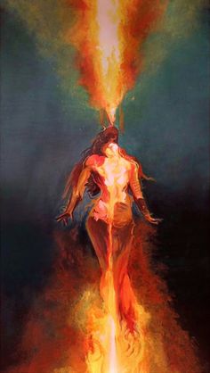 a painting of a woman with fire coming out of her body