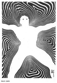 a black and white drawing of a person surrounded by wavy lines