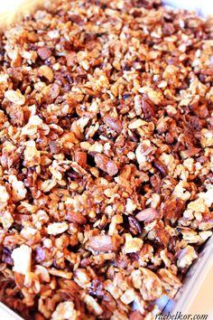 a close up of a tray of granola