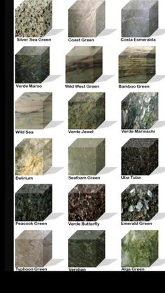 an image of different types of granites and their names on a computer monitor screen