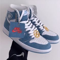 Nike Air Jordan 1 Hi Sneakers New With Box High Top Air Jordans Blue, Multicolor High-top Jordan Shoes For Sports, Dynamic Blue High-top Custom Sneakers, Blue Breathable High-top Jordan Shoes, Custom Jordan 1, Custom Jordan Shoes, Blue High-top Synthetic Jordan Shoes, Shoe Types, High Top Tennis Shoes