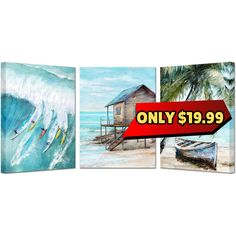 KREATIVE ARTS Surf Beach Cabin Canvas Wall Arts