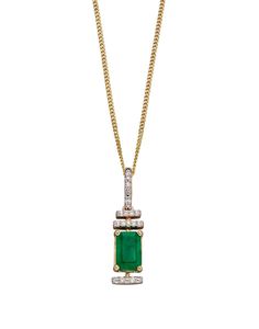 Add elegance to your jewellery collection with this stunning baguette cut precious stone deco pendant that is made to last in 9ct gold. The deep colour precious stone paired with sparkling white diamonds and the unique design is not one to miss! Especially when paired with the matching pieces! Beautiful Yellow Gold Emerald And Diamond Pendant  UK Made Hallmarked 5 x 19 mm British Made Brand New And In Luxury Branded Box Please note a chain is not included with this pendant, if requested we can a Emerald Diamond Pendant, Art Deco Emerald, Baguette Cut, Fine Jewellery Necklace, Emerald Diamond, Jewellery Collection, White Diamonds, To Miss, Diamond Pendant