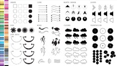 the various shapes and sizes of clouds are shown in this graphic file, with different colors to choose from