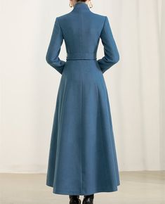 Blue Long Full Length Wool Jacket,high Collar Warm Cozy Coat,belt Coat,winter Coat,long Sleeve Coat Dress,plus Size Clothing - Etsy Kurta Neck Patterns, Long Peacoat Women, Fashion Inspo Women, Classy Attire, Modest Classy, Coat Belt, Belt Coat, Winter Coat Dress, Neck Patterns