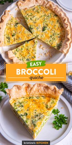 An easy recipe for Broccoli Quiche, made with only 5 ingredients! With cheese, broccoli and a homemade or store-bought pie crust, this simple quiche recipe is one you'll make again and again. Easy Broccoli Quiche, Broccoli Cheese Quiche, Quiche Easy, Broccoli Quiche Recipes, Broccoli Cheddar Quiche, Cheddar Quiche, Broccoli Quiche, Easy Quiche