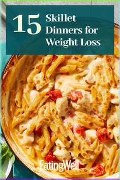 Get out your favorite skillet to make these simple and tasty dinners that are low in calories and high in fiber, a combination that can help promote weight loss. There's something in this mix for every palate, so you'll be able to find something delicious for your next meal. Recipes like our Skillet Beef Potpie with Buttermilk Biscuits and Skillet Green Chile-Chicken Enchilada Casserole are simple and healthy.#weightlossdinners #healthydinnerideas #skilletdinners Healthy Skillet Meals Clean Eating, Fast And Healthy Dinner Recipes, Healthy Dinner Recipes Skillet, Healthy Chicken Dinner Skillet, Low Cal Chicken Dinner Recipes, Healthy Tasty Chicken Recipes, Healthy Dinner Recipes For Two Easy, Easy Diet Dinner Recipes, Dinner Recipes For Weight Losing