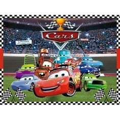 the cars movie poster is shown in front of a stadium full of people and cars