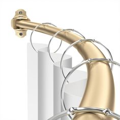 an image of a golden metal object with bars on it's sides and two white columns in the background