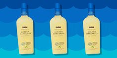 three bottles of gourman's margherita on a blue background