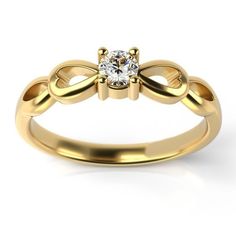 a yellow gold ring with a diamond in the center and an intertwined band around it