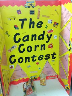 the candy corn contest is being held in front of children's books and toys