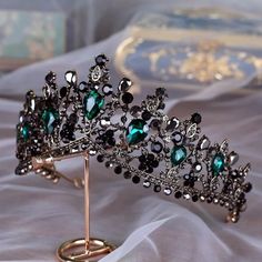 Baroque Bronze Black Green Crystal Bridal Tiaras Crown Vintage Rhinestone Diadem for Brides Headbands Wedding Hair Accessories,tiara svg by UStiaracrown on Etsy Crystal Tiara, Bride Headband, Rhinestone Tiara, Crystal Headpiece