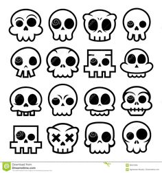 skull icon set in black and white