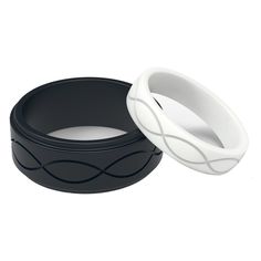 two black and white rings sitting next to each other