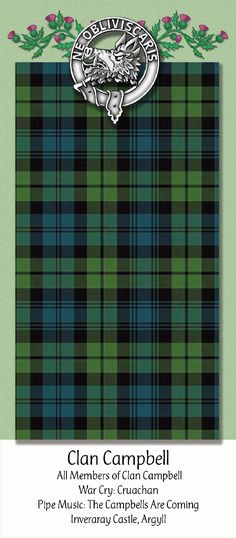 clan campbell's tartan with the words clan campbell written in black and green