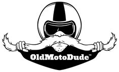 the old moto dude logo with a mustache and helmet on it's head