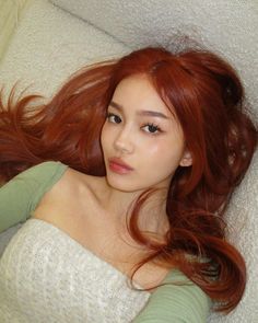 Asian Red Hair, Dark Orange Hair, Jessica Vu, Redhead Hair Color, Ginger Hair Dyed, Red Hair Makeup, Red Orange Hair, Hair Color Orange