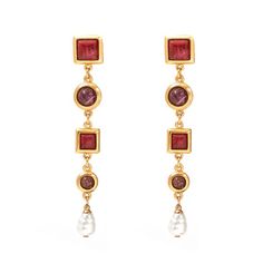 Astra Purple & Red Stone Drop Earrings | Ben-Amun Jewelry Red Stone Jewellery, Beachy Necklace, Luxe Jewelry, Red And Purple, Funky Jewelry, 24kt Gold, City Design, Classic Gold, Red Stone