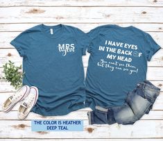 I have eyes in the back of my head shirt, Funny Idiom Shirt, Funny Reading Teacher Tee, Math Teacher Funny Shirt, Teacher Classroom Shirt, ELA Teacher Custom Gift Welcome to my store :) ❤️ HOW TO ORDER 1. Choose the t-shirt size from the style bar (First dropdown menu) 2. Choose the t-shirt color (Second dropdown menu) 3. Select quantity as needed 4. Click "Add to cart" ❖ If you are purchasing more than one shirt, simply complete this process as many times as needed. SIZING ❖ Please make sure to Funny Ela Teacher Shirts, Funny Teacher Shirts Elementary, Teacher Appropriate Outfits, Appropriate Outfits, Teacher Custom, Teacher Birthday Gifts, Teacher Birthday, Combination Fashion, Ela Teacher