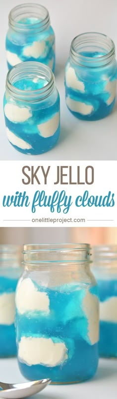 sky jello with puffy clouds in a jar