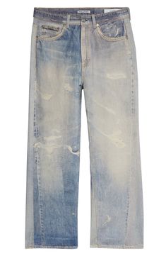 The Swedish brand uses trickery on relaxed, wide-leg jeans that are cut from Italian nonstretch denim and digitally printed to look like well-worn favorites. 20" leg opening; 13" front rise; 16 1/2" back rise Zip fly with button closure Five-pocket style 100% cotton Dry clean or machine wash, line dry Made in Portugal New Concepts @Nordstrom Male Pants, Denim Print, Concept Clothing, Swedish Brands, Printed Jeans, Nudie Jeans, Our Legacy, Wide Leg Jeans, Straight Leg Jeans