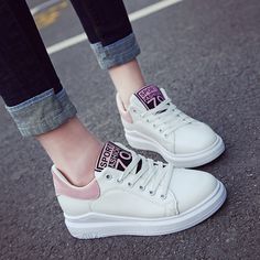 Size: 35, Color: White pink Shoes Soft, Soft White, White Shoes, White Green, Womens Flats, Wedge Heels, Fashion Boutique, Flat Shoes Women, Color Matching