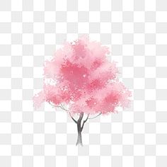 a tree with pink leaves on it, painted in watercolor and white background png