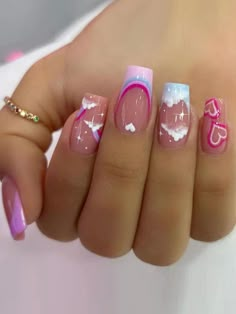 Multicolor  Collar    Color Nails Embellished   Nail,Hand & Foot Care Shein Nails, Rainbow French, Cloud Heart, Unghie Nail Art, Nail Art Glitter, Easy Nails, Her Nails, Nails For Kids, Nail Supplies