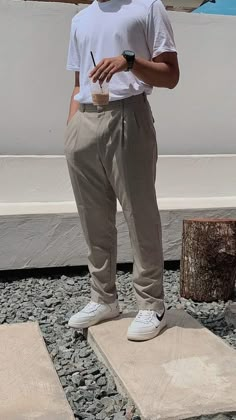 Linen Shirt Men Casual Summer Outfit, Casual Slacks Outfit Men, Men’s Slacks Outfit, Grey Khaki Pants Men Outfit, Men Linen Trousers Outfit, Grey Linen Pants Outfit Men, Linen Pants Outfit Men Casual, Grey Cargo Outfit Men, Mens Slacks Outfit Casual