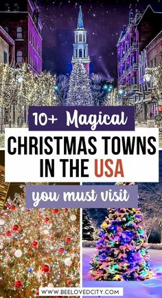 christmas towns in the usa with text overlay