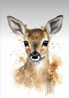 a watercolor painting of a deer's face