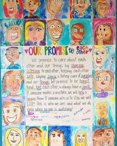 a child's poster with many different faces and words