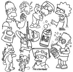 the simpsons family coloring pages for adults and children, with characters in black and white