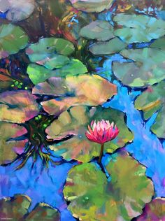 a painting of water lilies and lily pads