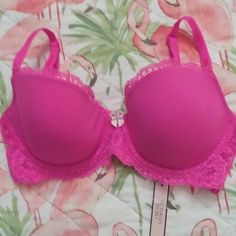 Hot Pink Vs Bra 32d New Runs Small Too Small For Me Depop Clothes, Hot Pink Bra, Pink Bras, Girl Shopping, 32d Bra, Vs Bras, Pink Boutique, Pink Vs, Sleep Wear