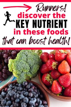 Broccoli, blueberries, and strawberries on a table, with a text overlay that says runners - discover the key nutrient in these foods that can support health. Eat Before Workout, Recovery Food, Food Source, Plant Food, Health And Wellness, Nutrition, Diet