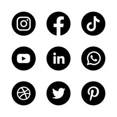 black and white social media icons