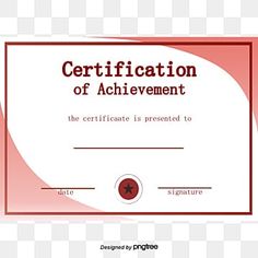 a certificate is shown with red and white stripes on the bottom, as well as an image