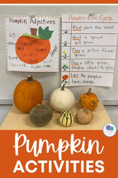 pumpkin activities for kids to practice their writing and spelling skills with the words, pumpkin life cycle