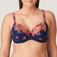 PrimaDonna Devdaha's full cup bra made with enchanting floral embroidery designs. Style# 016-3440 Style: Full cup underwire bra Fabric: 39% Polyamide, 31% Cotton, 17% Polyester, 13% Elastane. Design: A sexy and comfortable full-cup bra with colorful all-over embroidery that continues onto the straps. The contrasting trim adds the finishing touch. The cheery colors of Velvet Blue flatter your figure thanks to the neon pink floral bouquet on a dark blue background. Fit and Tips: True to size. Blue C, Full Cup Bra, New Bra, Dark Blue Background, Cup Bra, Underwire Bra, Bra Lingerie, Blue Velvet, Bra Sizes