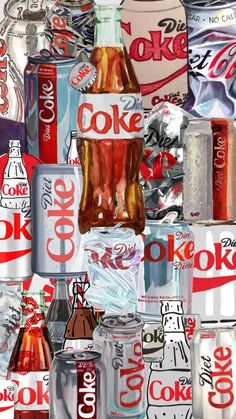 a collage of coca - cola bottles and cans