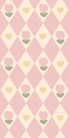 a pink and yellow checkered pattern with hearts on it's side, in the middle