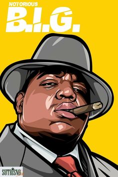 Biggie Smalls Cartoon, 2pac Cartoon, Biggie Smalls Wallpaper, Biggie Art, Rapper Cartoon, Hiphop Illustration, Biggie Smalls Art, Old School Art, Hiphop Art