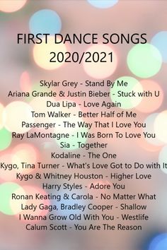 the first dance songs for 2020 / 21, which are written in black and white