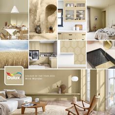 a collage of photos showing different rooms and furnishings in various shades of beiges