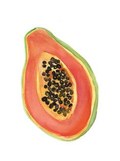 a watermelon cut in half with seeds inside