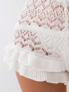 Elevate your summer style with our Boho Ruffled High Waist White Crochet Shorts. The delicate crochet detailing and ruffled hem add a touch of bohemian elegance, while the high waist provides a flattering silhouette. Perfect for any occasion, these shorts offer both style and comfort. Comfy and breathable material, it is breathable and skin-friendly Features: beach cover up shorts, sheer, knitted, ruffle hem, boho shorts Brand Size Dress Bust Waist Hip XS 0-2 31-32.5'' 23-24'' 31-34" S 4--6 33-3 White Crochet Shorts, Delicate Crochet, Crochet Shorts, Winter Knit Hats, Boot Accessories, Crochet Details, Beach Covers, White Crochet, Sleeveless Maxi Dress